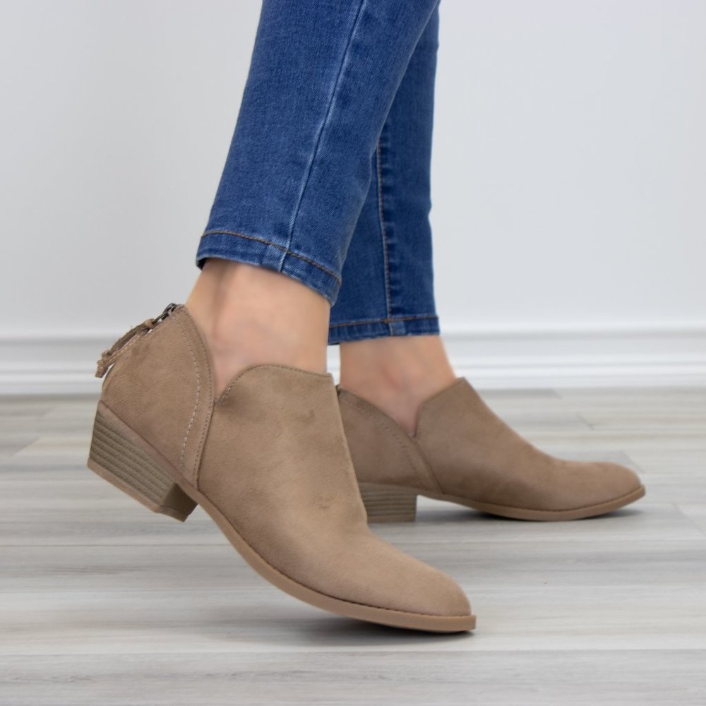 Tan Faux Suede Low Cut Ankle Booties - Picture 8 of 11